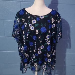 Calvin Klein Blue Floral Sheer Blouse